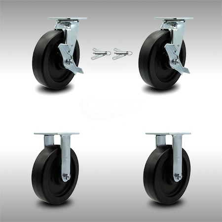 Service Caster 8 Inch Stainless Steel Polyolefin Caster Set with 2 Brakes/Swivel Lock 2 Rigid SCC-SS30S820-POB-TLB-BSL-2-R-2